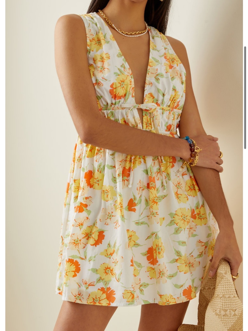 Anthropologie: Faithfull the Brand White & Yellow Floral Sleeveless Sundress